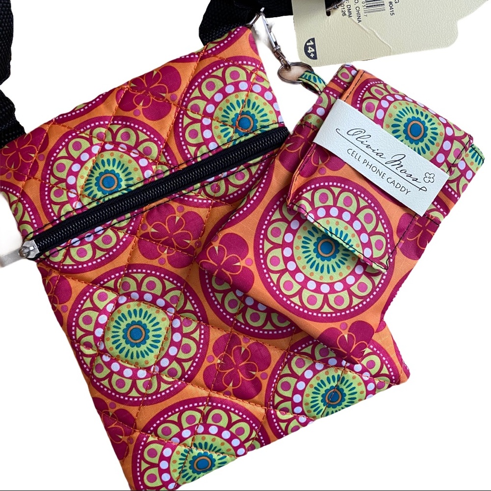 Olivia Moss Pink Print Cross Body Bag Phone Holder